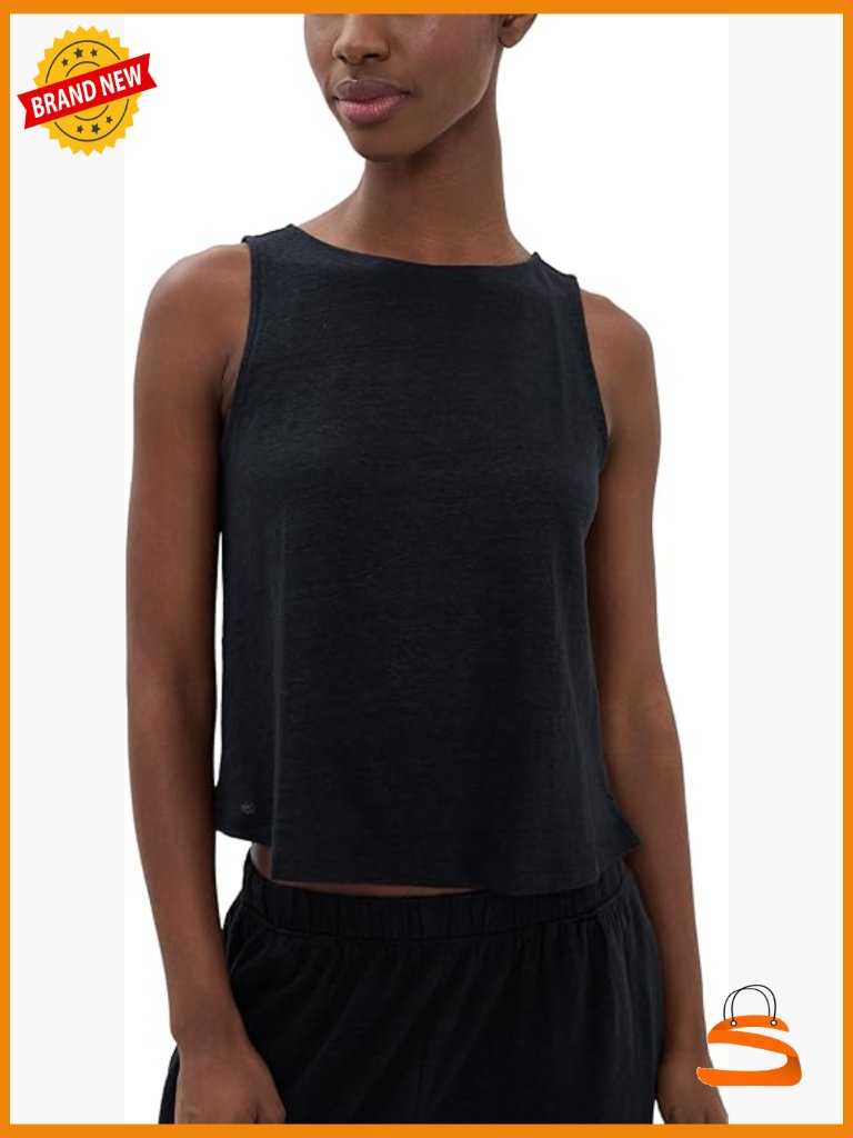 Women's Linen Knit Boat Neck Crop Tank Sleeveless Top